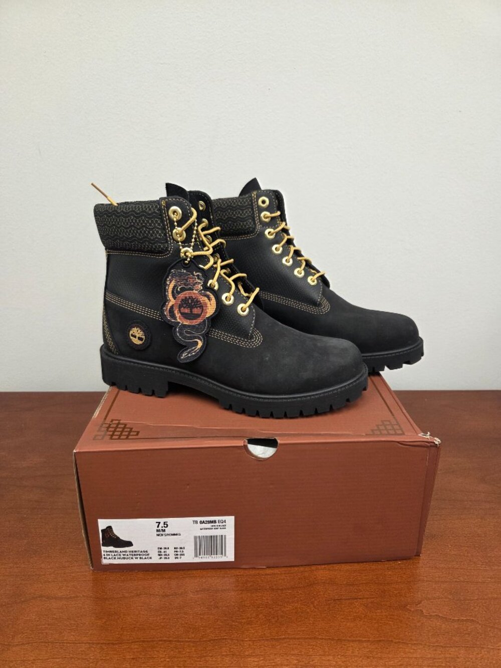 Timberland Heritage Boot Men Black Leather 6 Inch Lace-Up Waterproof Size 7.5